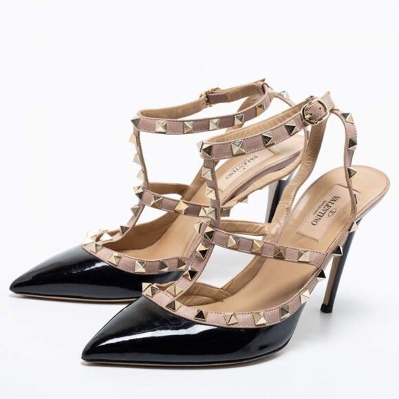 Pre-loved VALENTINO GARAVANI Patent Leather Rockstud Ankle Strap Pumps Size 36 - Picture 1 of 17